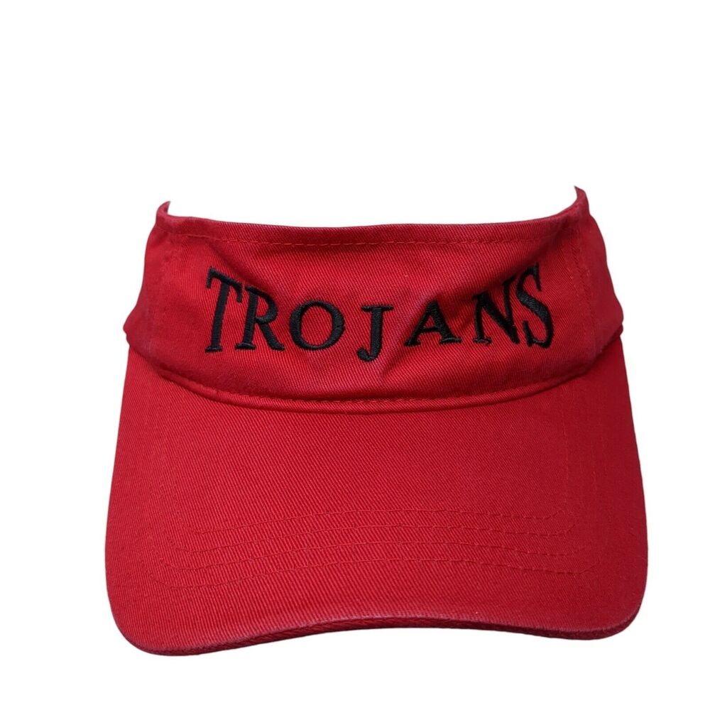 Trojans Strapback Sun Visor Hat Red One Size Adjustable Embroidered Sportsman
